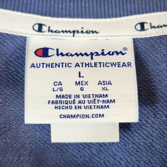 Champion sweatshirt pullover shirt top blue white cotton athletic Womens Large - Picture 5 of 6